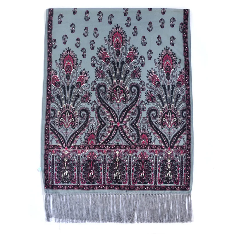 Women Scarf Winter Shawl Female Russian Babushka Long Hijab Floral Pattern Dupatta Retro Ukrainian Polish Fringed Spain Scarf