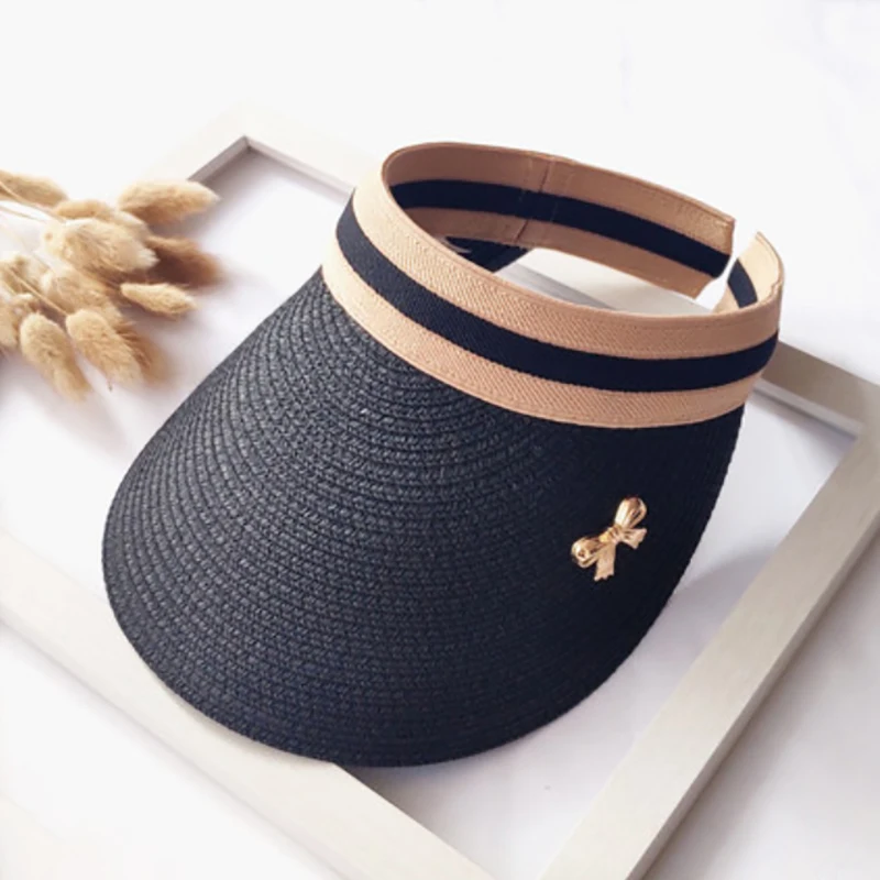 

New Women's Sun Hats Handmade Straw Visor Caps Parent-Child Summer Hat Empty Top Beach Hat