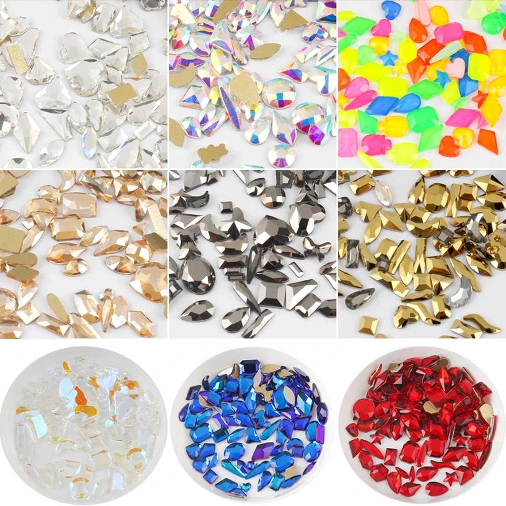 Hot sale Mixed Shape 30pcs Crystal AB 3D Nail Art Rhinestones   Shiny Glass Nail Stones Gems For DIY Nails Art Decoration