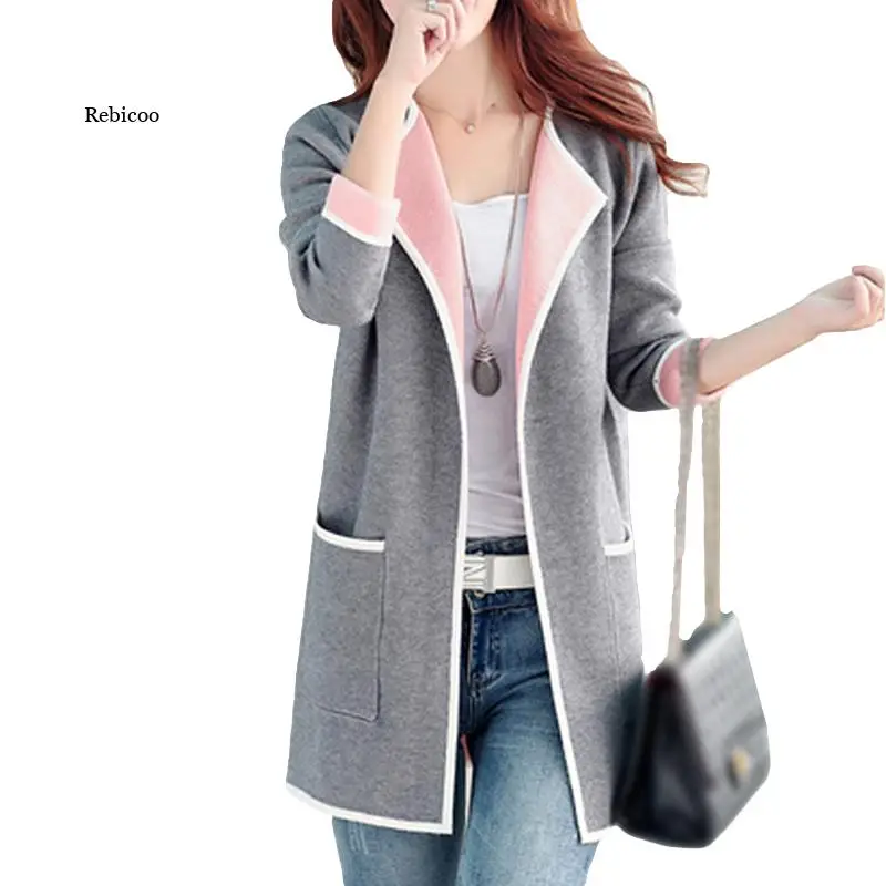 Spring Autumn Knitted Women Cardigan Korean  Jacket Fashion Medium Length Female Long Sleeve Sweater Ladies Tops