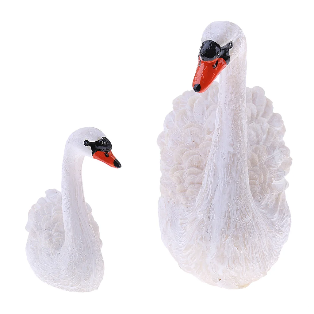 1 Pair Mini Swan Sculpture Statues For Home Garden Yard Lawn Decoration