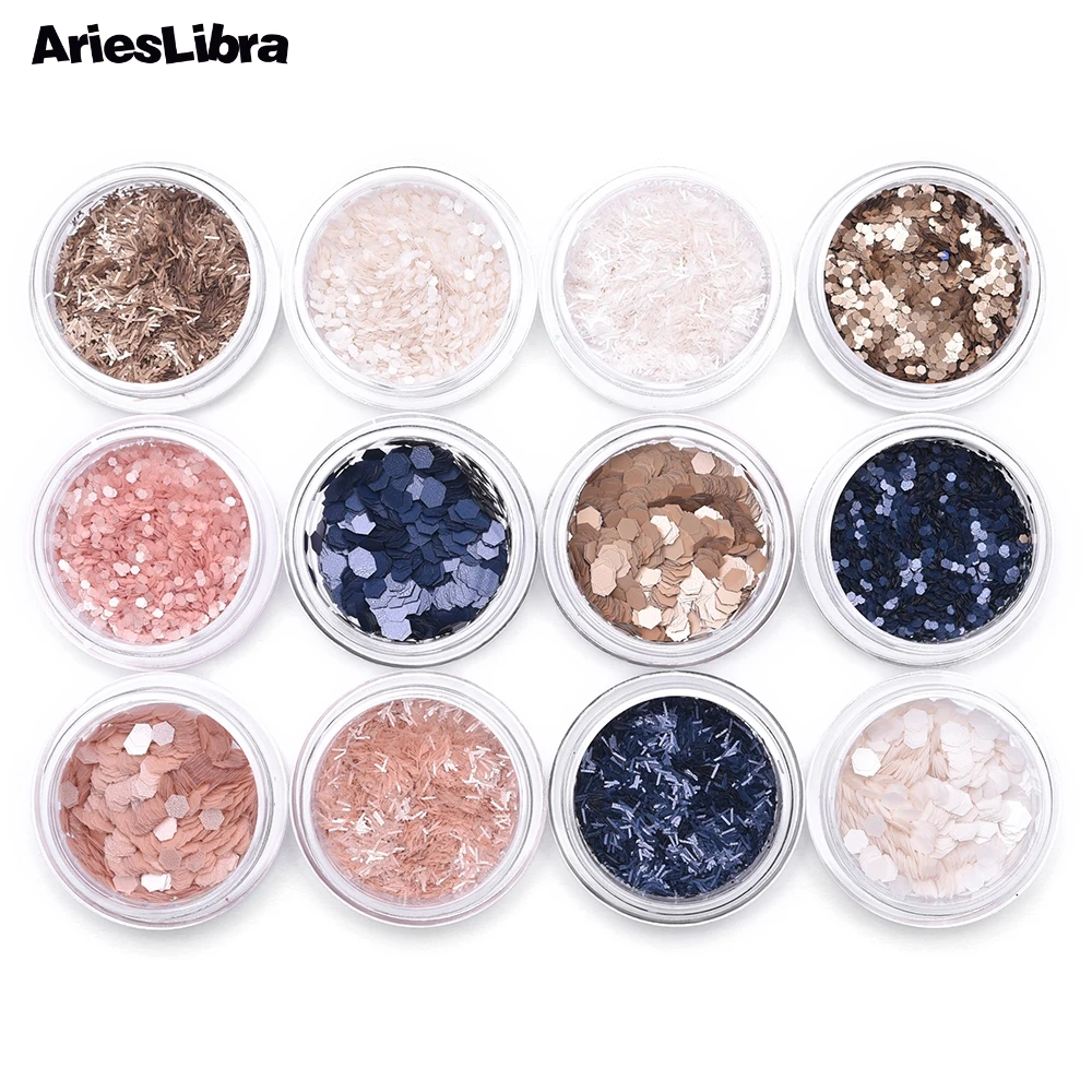 AriesLibra 12 Colors Nail Art Acrylic Glitter Matte Flash Powser Dust Decoration Professional Nail Art Tips Decor Manicure Tool