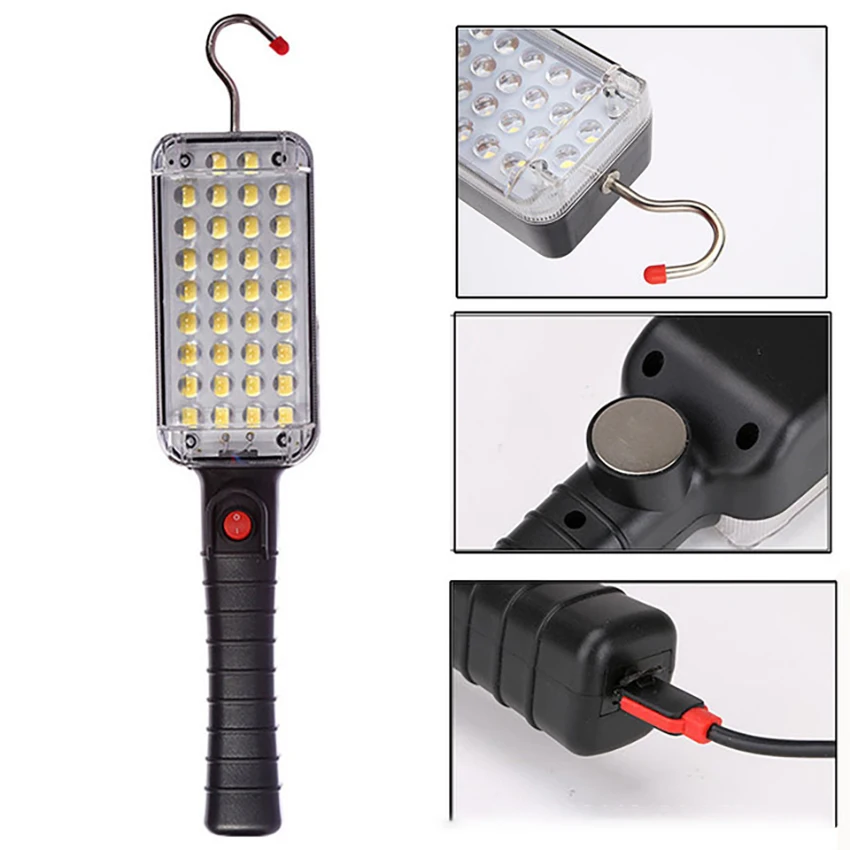 

34 LED Work Light Magnetic Press Switch Portable Handheld Working Lamp with A Hook USB Rechargeable Energy-saving for Home