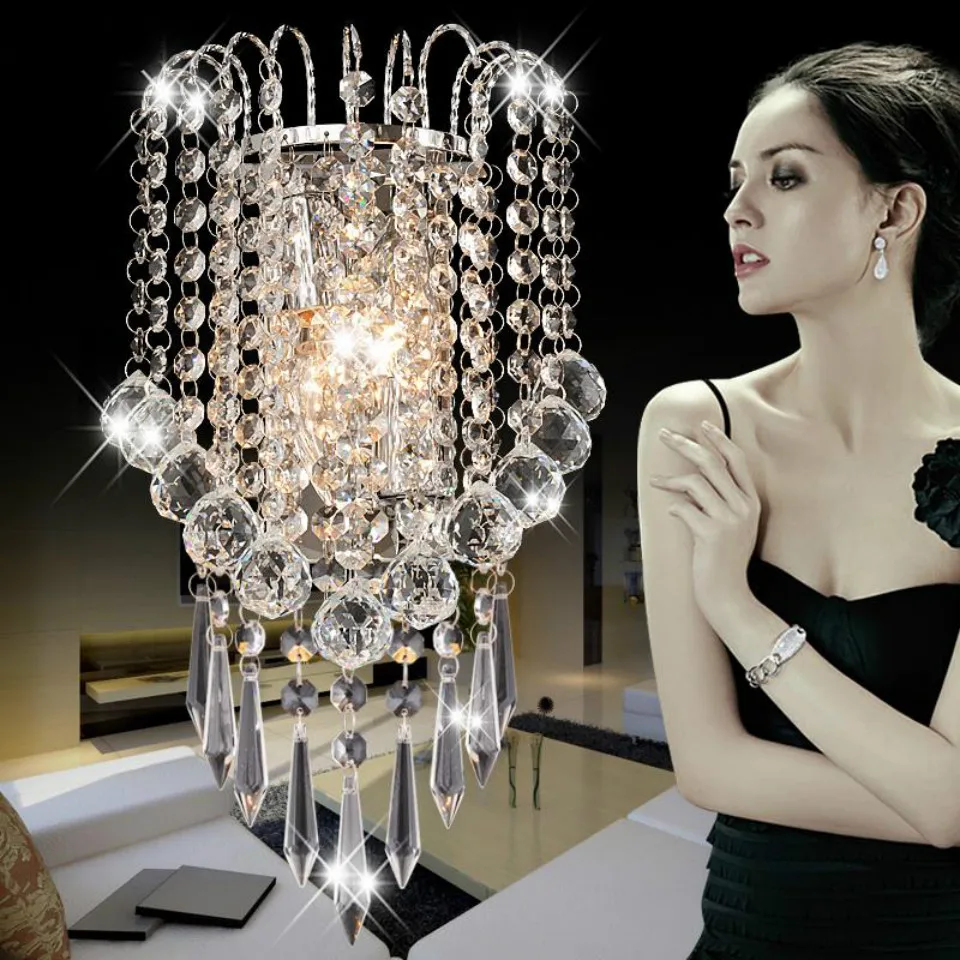 

OuXean Lamps Sconce Fixtures Lights LED E14 Modern Crystal Mirror Stainless Steel Wall Lights for Hallway Bedside Living Room