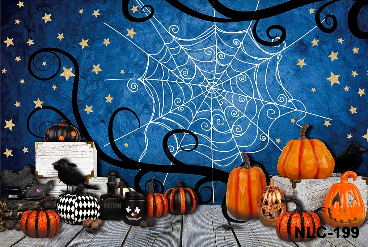 Halloween Photo Backdrop Pumpkin Lantern Scary Night Full Moon Photography Background Halloween Family Party Portrait Photoshoot