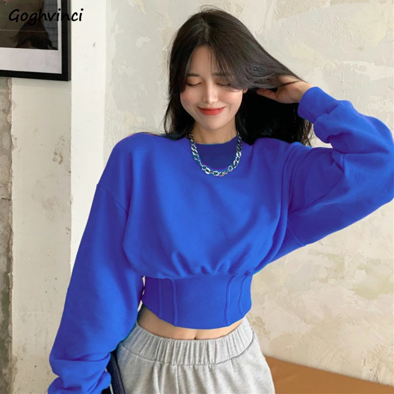 

Hoodies Womens Loose O-Neck Crop Tops Thicken High Waist Harajuku Ulzzang Design Batwing Sleeve Sweatshirts Female Pullovers New