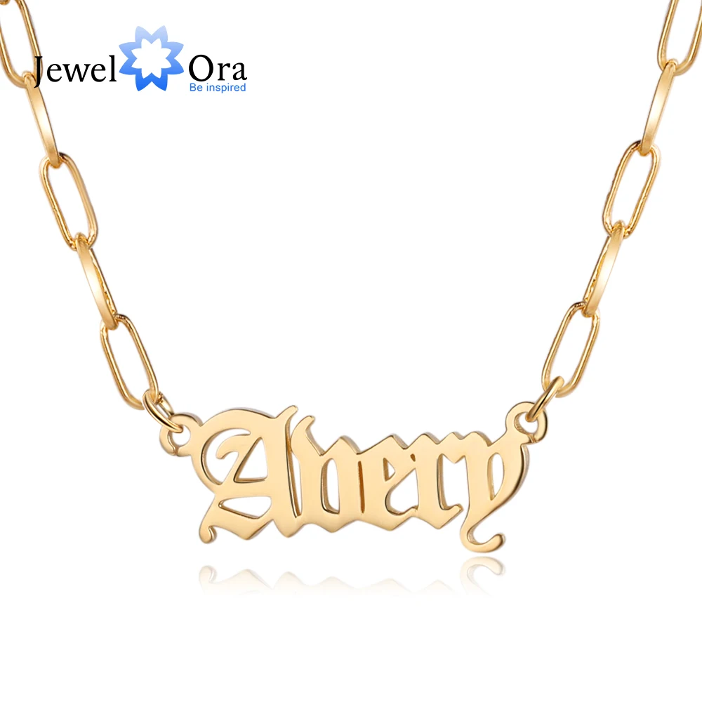 

JewelOra Personalized Custom Nameplate Necklace Customized Letter Name Link Chain Pendants Necklaces for Women Gift for Sister