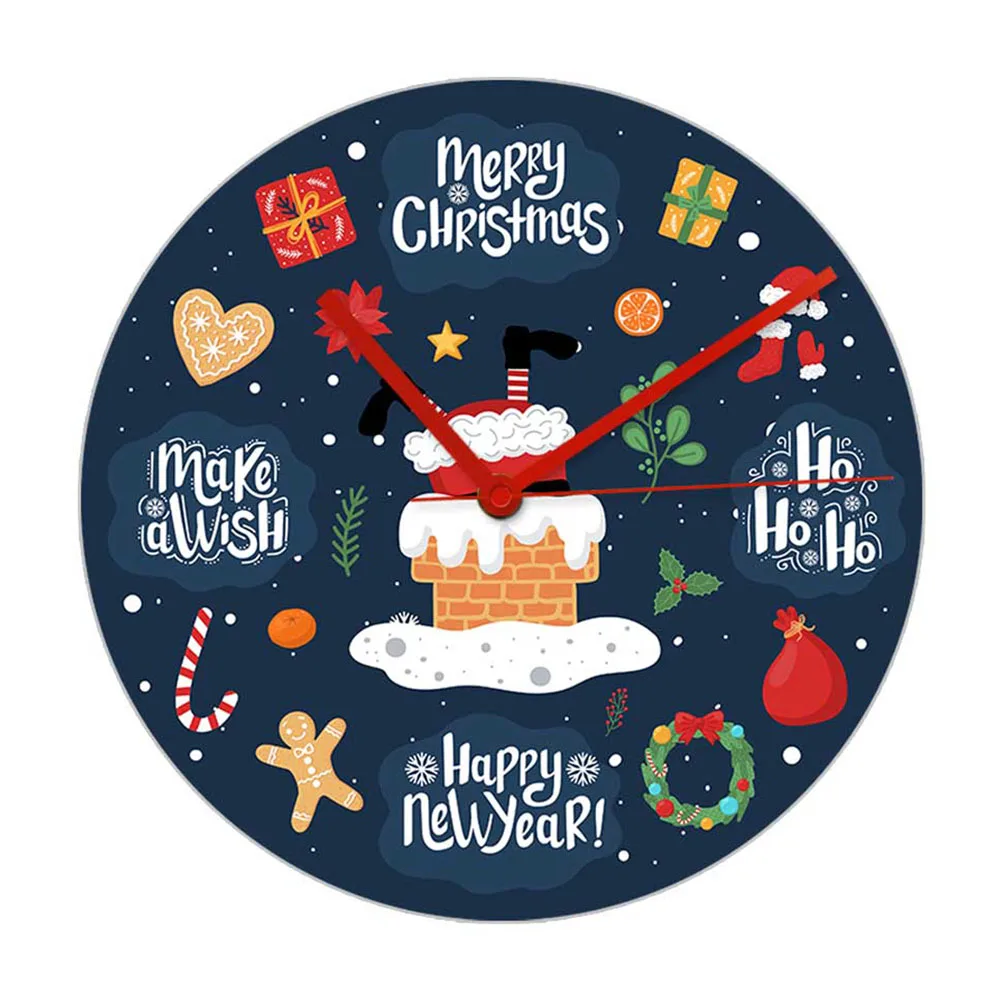 Christmas And New Year Elements Decorative Wall Clock For Bedroom Holidays Home Décor Funny Santa Clause Hanging Wall Watch