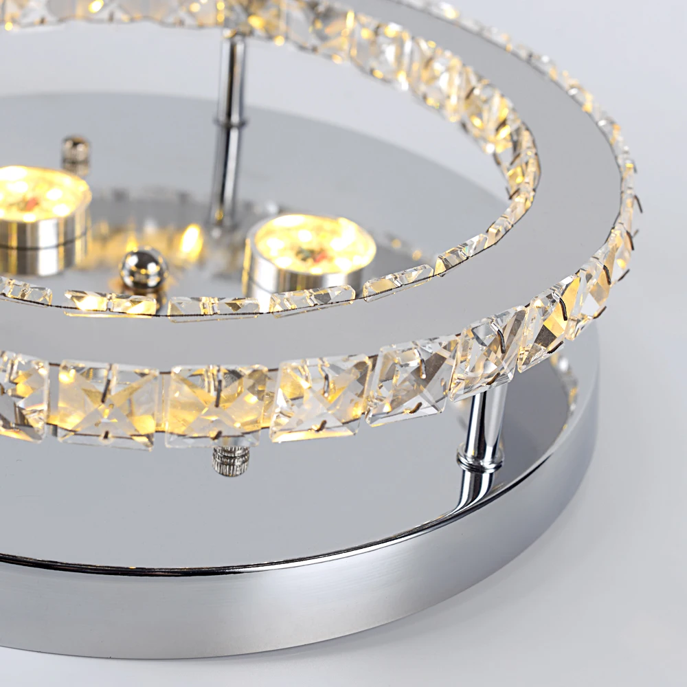 Modern LED Crystal Chandelier Lighting Mirror Rings Ceiling Lamp for Living Room Kitchen Luminaire Home Decor Light Fixture