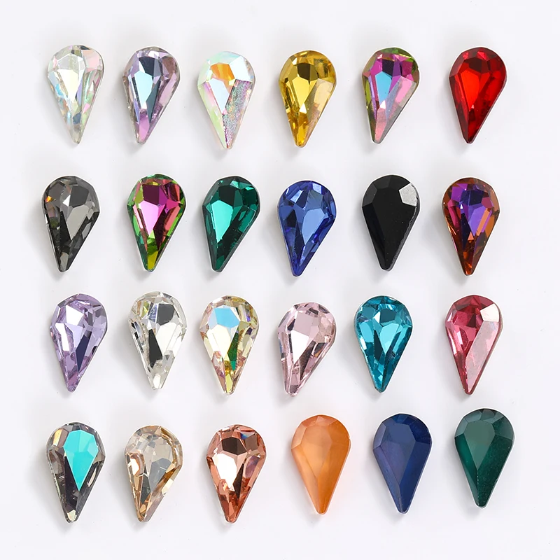 8x13MM Teardrop Plated Strass Colorful High Quality Glass Loose Rhinestone Sequins Luxury Drop Stone Glue On Pointed Glass