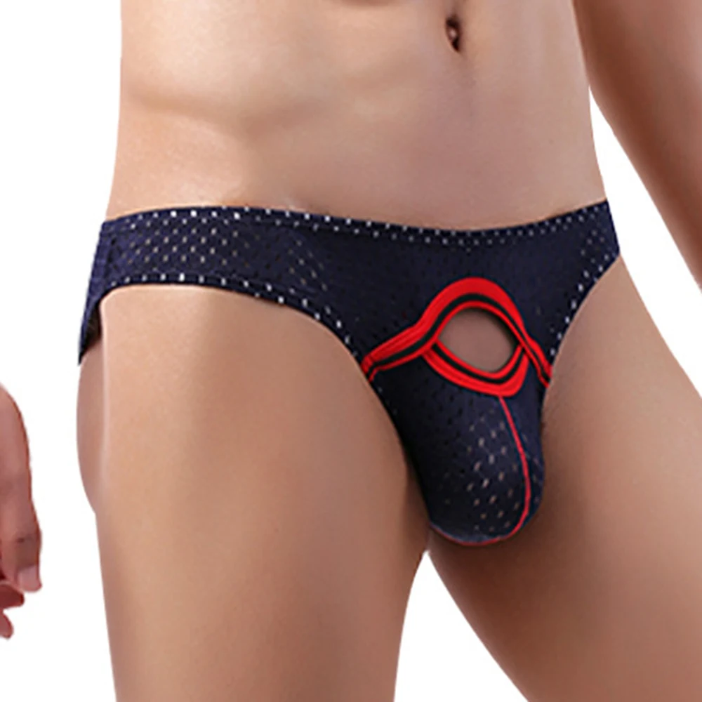 Open Front Sexy Men Underwear Penis Pouch Mens Briefs Low Waist Ice Silk Panties Bulge Underpants Push Up Breathable Underwear