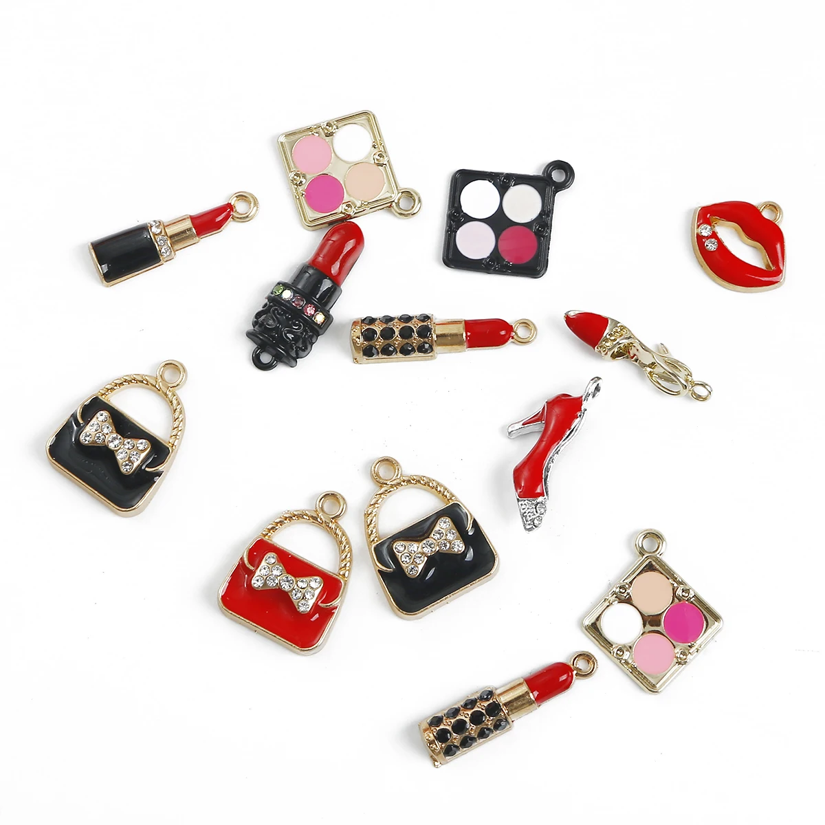 2pcs Enamel Makeup Charms Mixed Women Lip Lipstick Bag Shoes Pendant for DIY Earring Bracelet Necklace Key Chain Jewelry Making