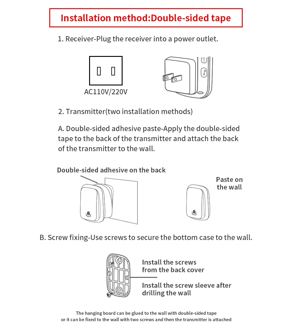 WEMEDA Self-powered Waterproof Wireless Doorbell with No Battery EU US UK Plug Home Door Bell 60 Chime 1 2 button 1 2 3 Receiver