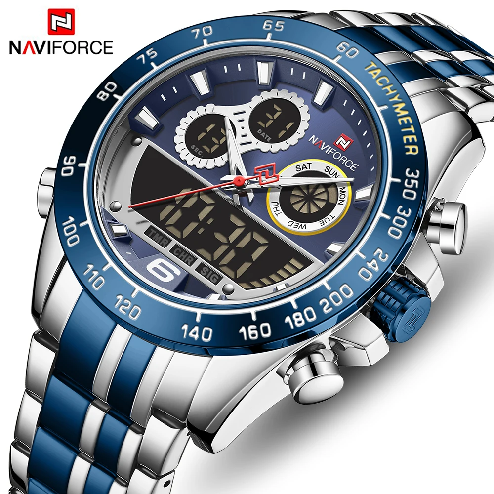 Men Watch NAVIFORCE Fashion Dual Display Watches Mens Stainless Steel Luxury Business Wristwatch Male Clock Relogio Masculino