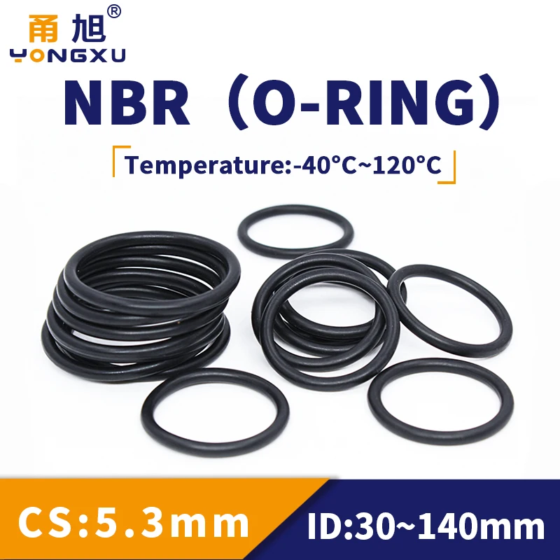 NBR O Ring Seal Gasket Thickness CS5.3mm OD30-140mm Wear Resistant Automobile Petrol Nitrile Rubber O-Ring Waterproof Black