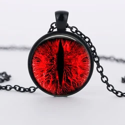 Red Cat Eye Charms Necklace Dragon Eyes Photo Glass Cabochon Handmade Black Chain Necklaces