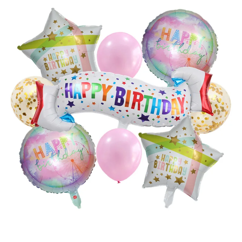 New 9 Sets of Birthday Banner Aluminum Film Ball Sequin Balloons Children's Adult Birthday Party Decoration Balloons