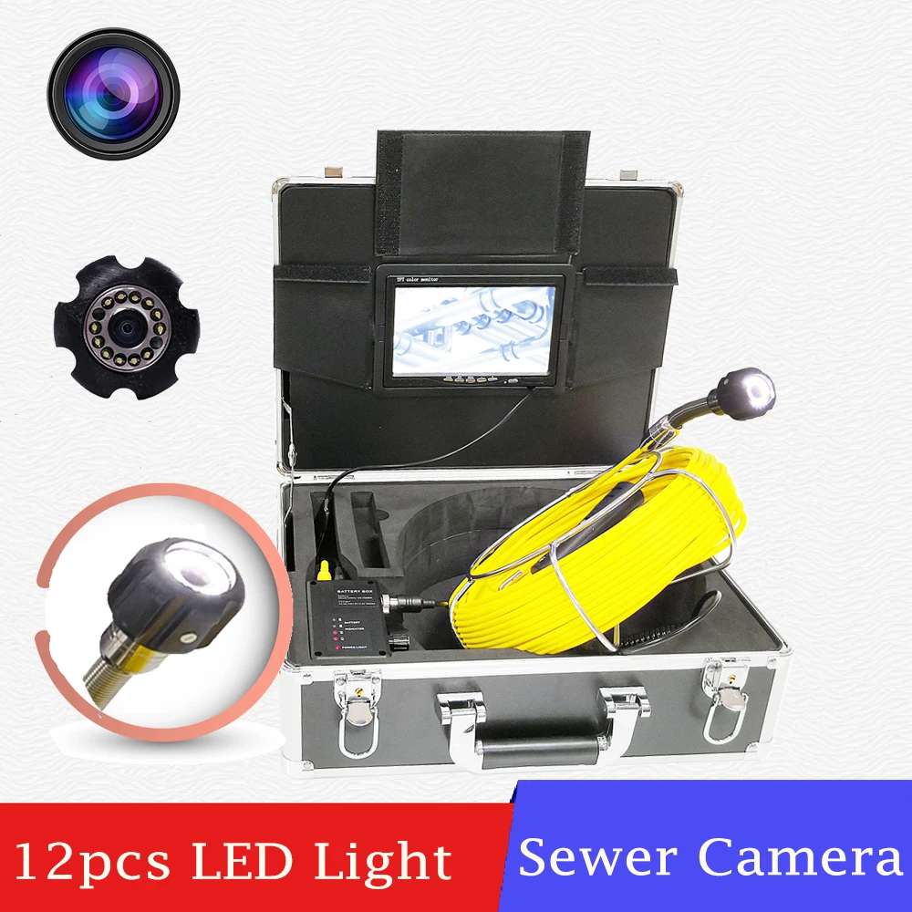 

Borescope 7 Inch Color LCD Screen Endoscope Pipe Camera With 12 LED IP68 Waterproof Snake Sewer Inspection Camera