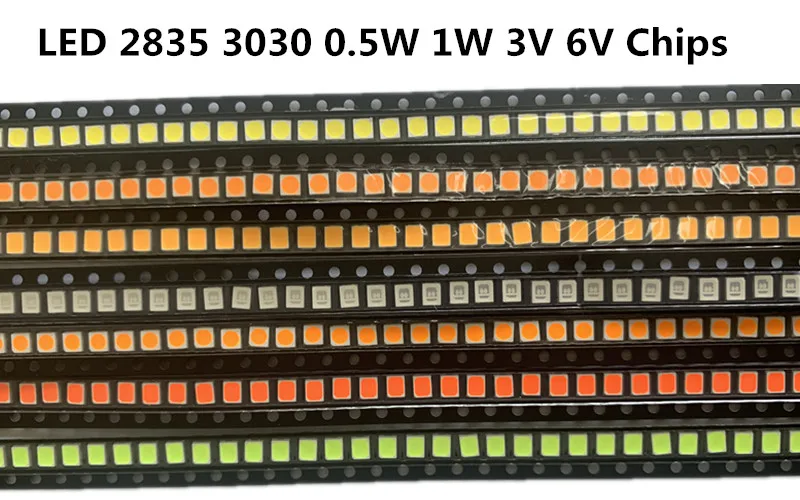 110 sztuk LED SMD 2835 3030 0.2W 0.5W 1W Chip 3V 6V 9V żółty czerwony niebieski zielony biała lampa koraliki dioda elektroluminescencyjna lampa dla