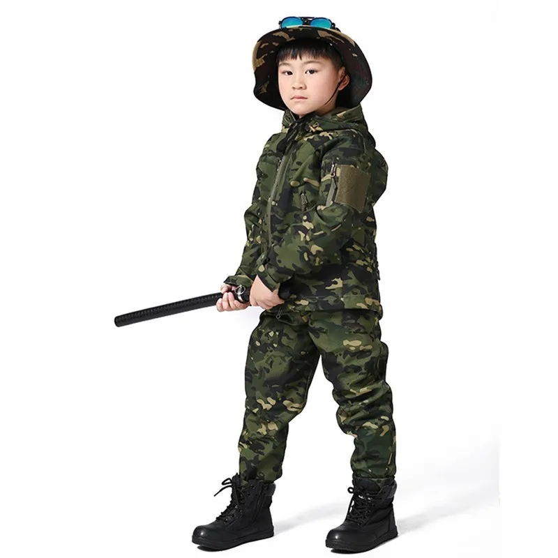 

Outdoor Soft Shell Children Jacket Pants Kid Autumn Winter Warm Waterproof Fleece Clothing Camouflage Training Clothes