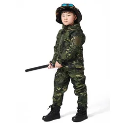 Outdoor Soft Shell Children Jacket Pants Kid Autumn Winter Warm Waterproof Fleece Clothing Camouflage  Training Clothes