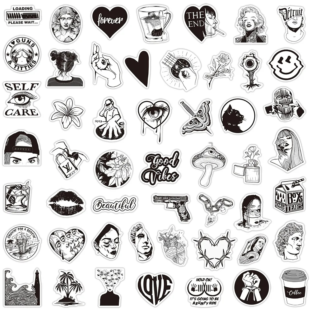 10/30/50pcs   Black And  Art Plaster Avatars Mixed With Graffiti Stickers Laptop Diy Scrapbook Aesthetic Art Decal Decor Sticker