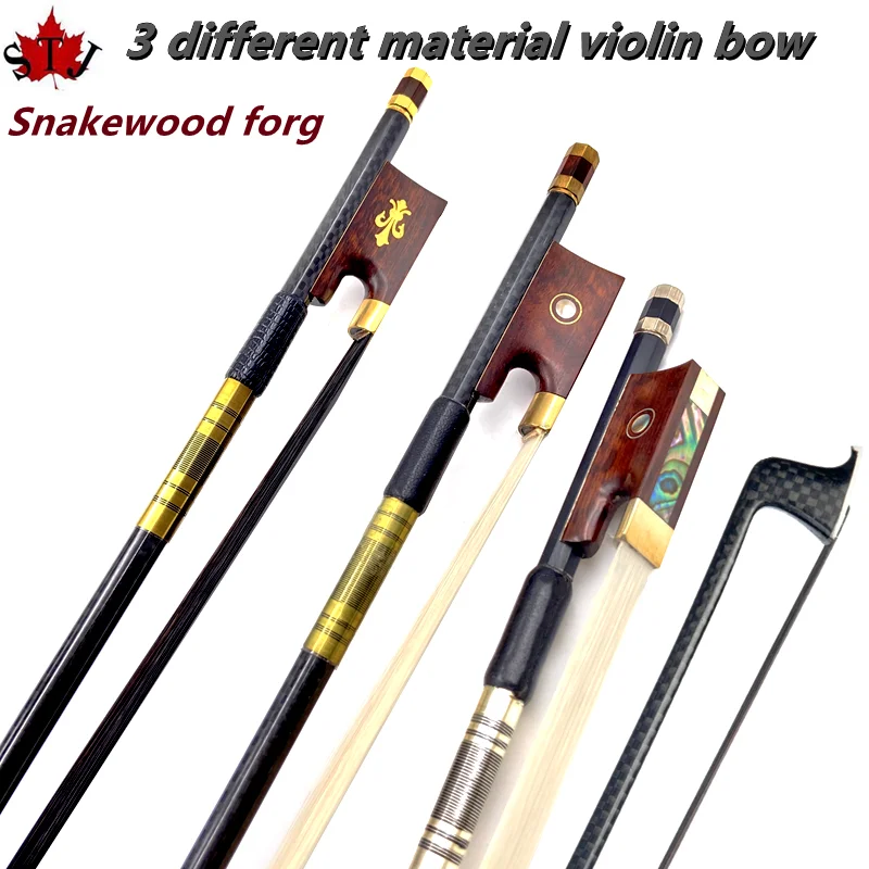 

1pcs black Grid carbon Fiber plaid Stick 4/4 violin bow Fiddle Bow，snakewood frog，Copper/silver mounted,black/white horsehair