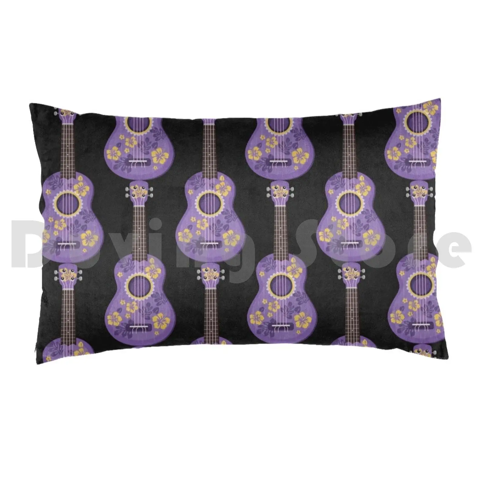 Ukulele Purple Decorated Pillow Case Printed 50x75 Ukulele Strings Floral Banjo Music Club Music School Chord