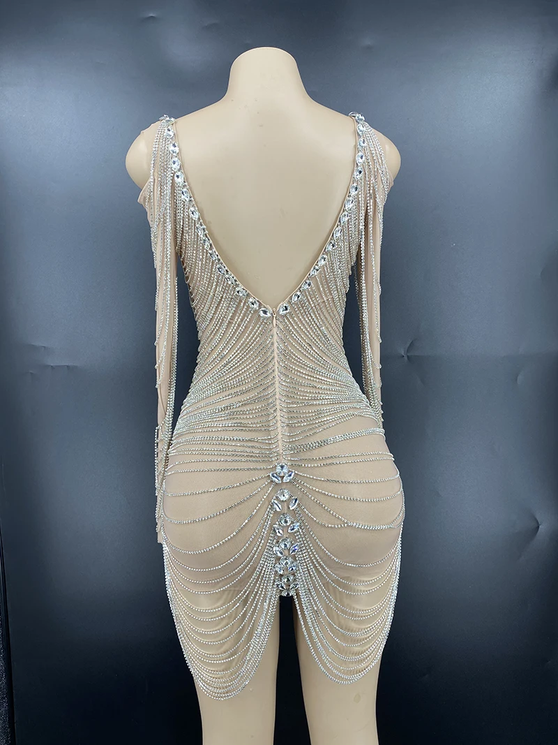 New Fashion Crystal Rhinestone Chain Dress With Under For Women
