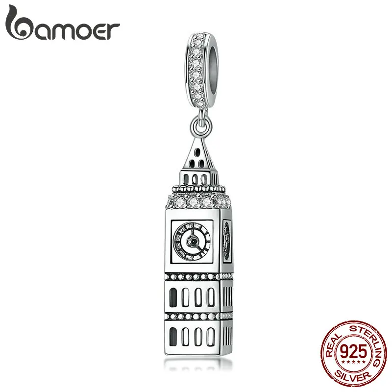 

BAMOER New Collection 925 Sterling Silver British Big Ben Building Pendant Charm fit Charm Bracelets Jewelry Making SCC868