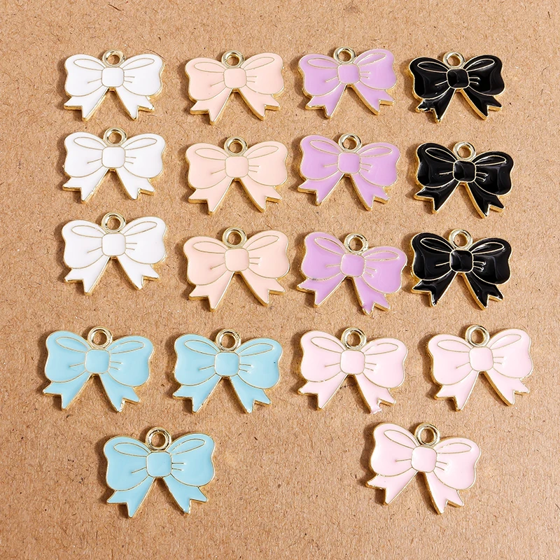 10pcs 16*13mm Cute Enamel Bow-Knot Charms for Jewelry Making Fashion Drop Earrings Pendants Necklaces Bracelets DIY Crafts Gift