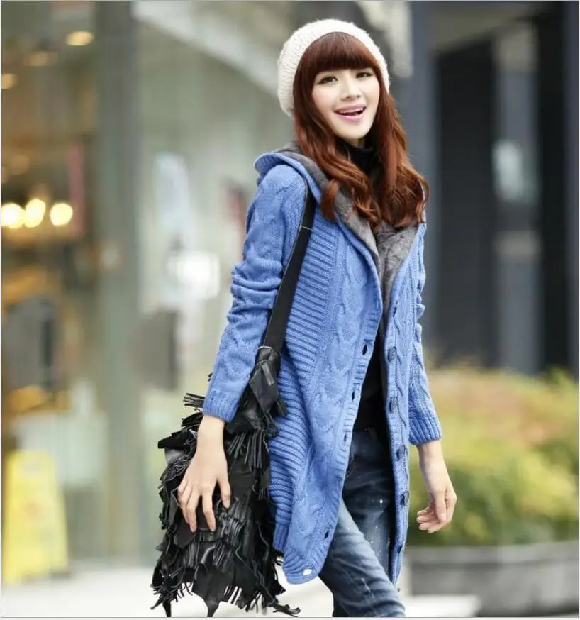 2020New Winter Hooded Cardigan Women Cashmere Sweater Red White Coat Thick Warm Sueter Mujer Long Sleeve Female Knitted Outwear