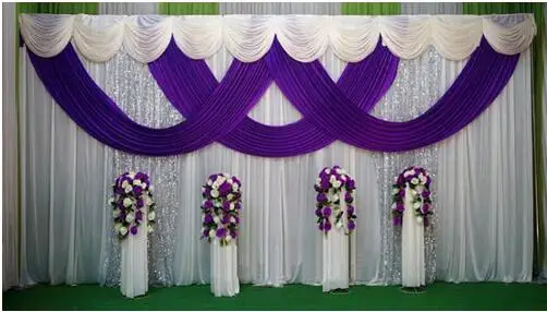 

Ice Silk Purple Swag Silver Sequin Drape Wedding Back Drop Stand Wedding Party Decoration backdrop 3MX6M