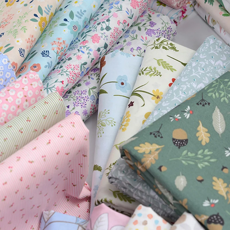 Floral  Fabric Cotton Flowers Leaf Printed Twill Fabrics For Sewing Baby Clothes Bedding DIY Toys Handmade Per Half Meter