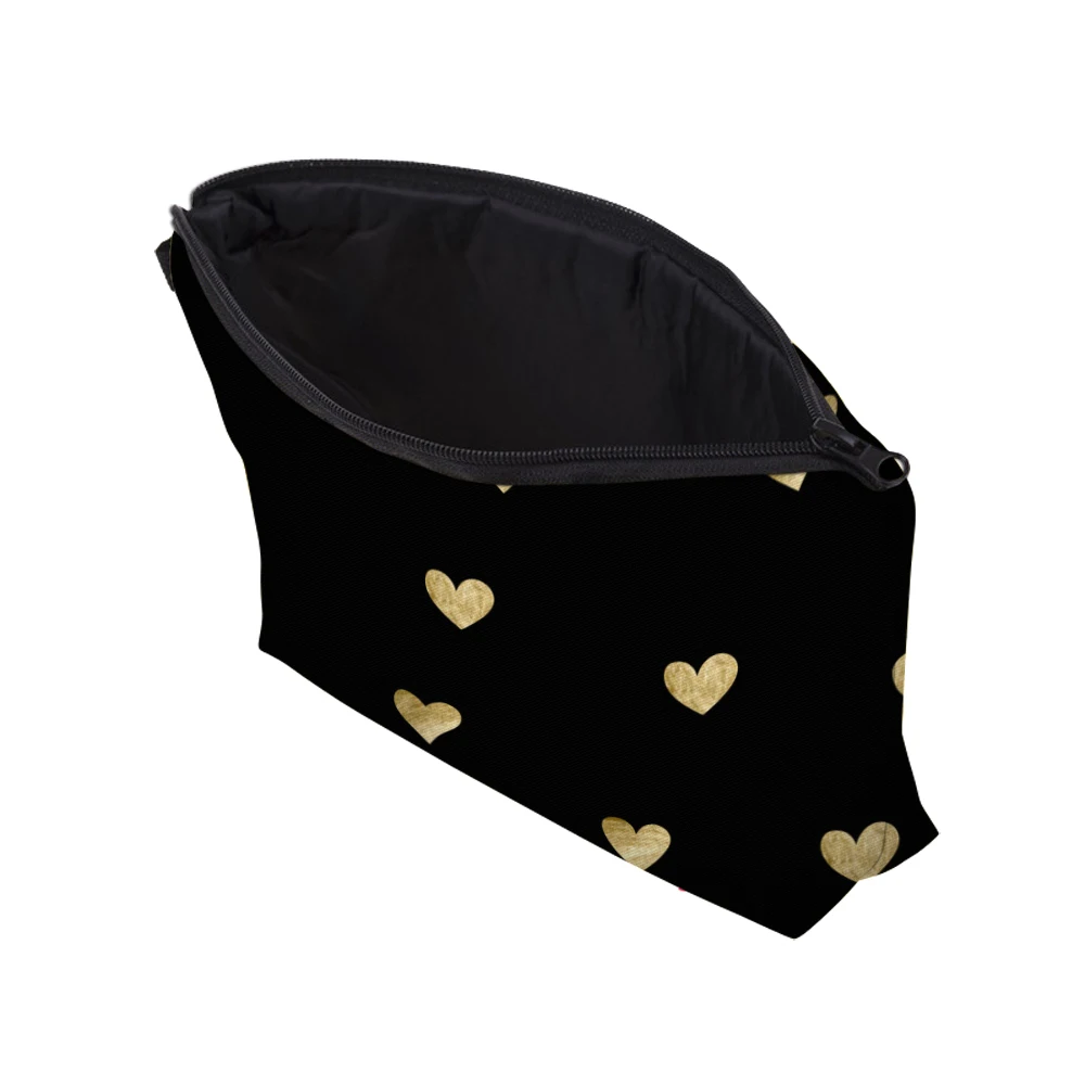 Fashion Black Printed Love Heart Cosmetics Organizer Bag Women Travel Cosmetic Makeup Bags Storage Bag for Christmas Gift