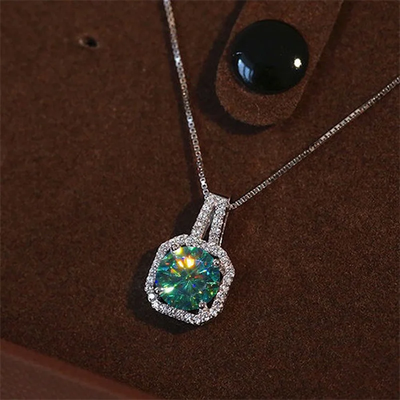 Vintage 2ct Green Moissanite Pendant 925 Sterling Silver Charm Wedding Pendants Necklace For Women Party Choker Jewelry Gift