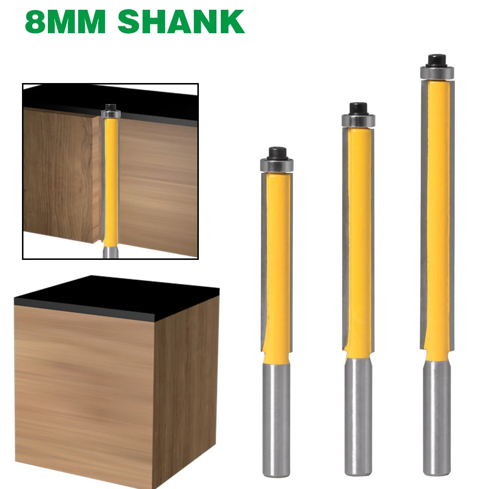 1PC 8MM Shank Milling Cutter Wood Carving Long Blade Flush Bit Flush Trim Router Bit End Bearing For Woodworking Cutting Tool