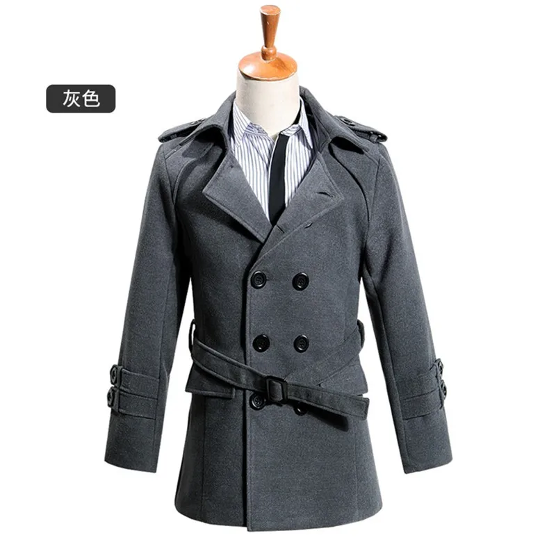 UHYTGF Autumn Winter Solid Trench Coats Men Coat Fashion Double breasted Windbreaker Jacket With Belt Lapel Overcoat Parka 906