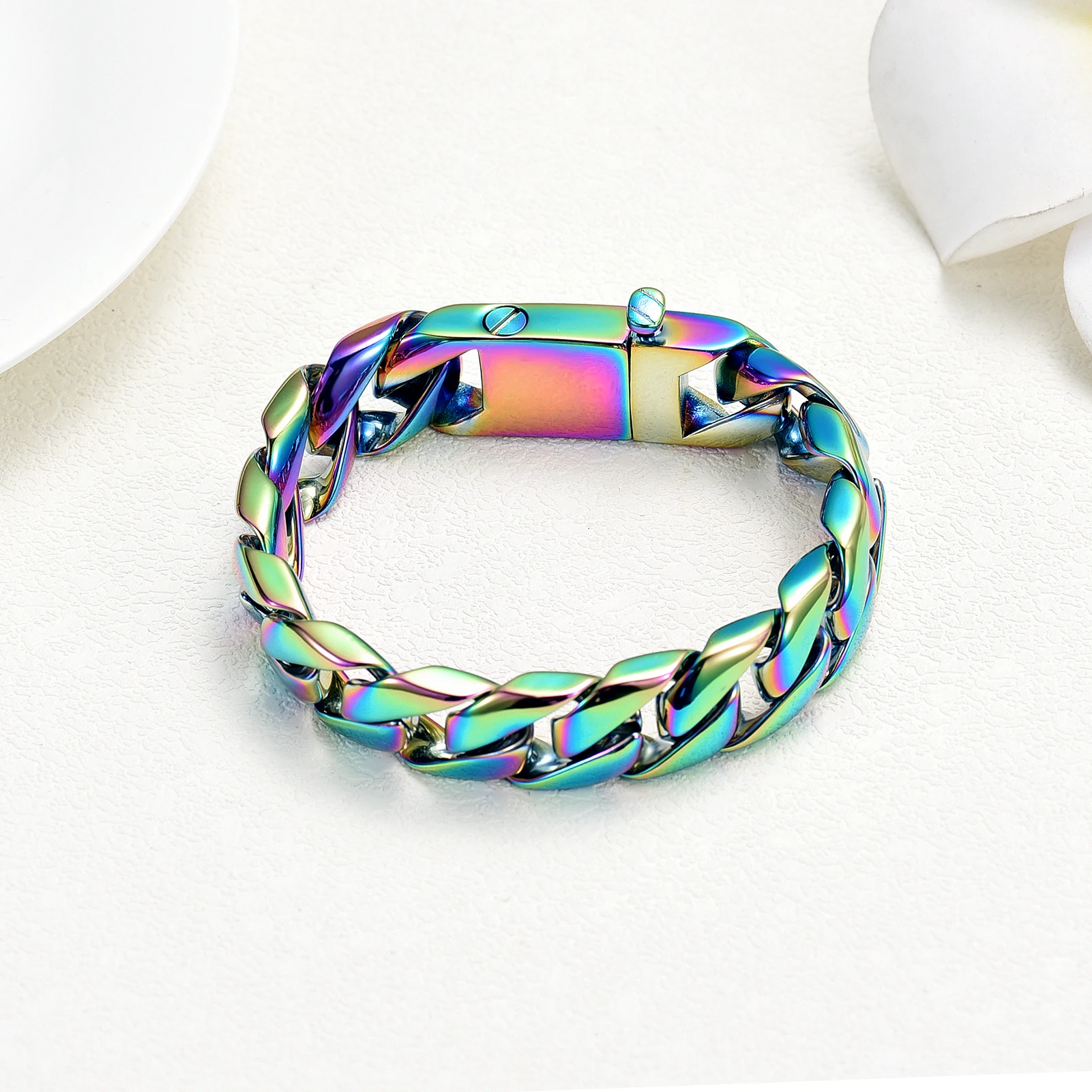 Cremation Bracelet for Ashes Stainless Steel Colorful Link Chain Memorial Human Pets Urn Bangle Men's Charm Jewelry