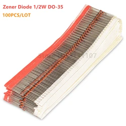 100 pz 1/2W DO-35 BZX55C3V3 4V7 5V1 6V2 6V8 7V5 8V2 9V1 10V 11V 12V 13V 15V 18V 24V 30V 3.3/4.7/5.1/6.8/7.5/8.2/9.1V diodo Zener