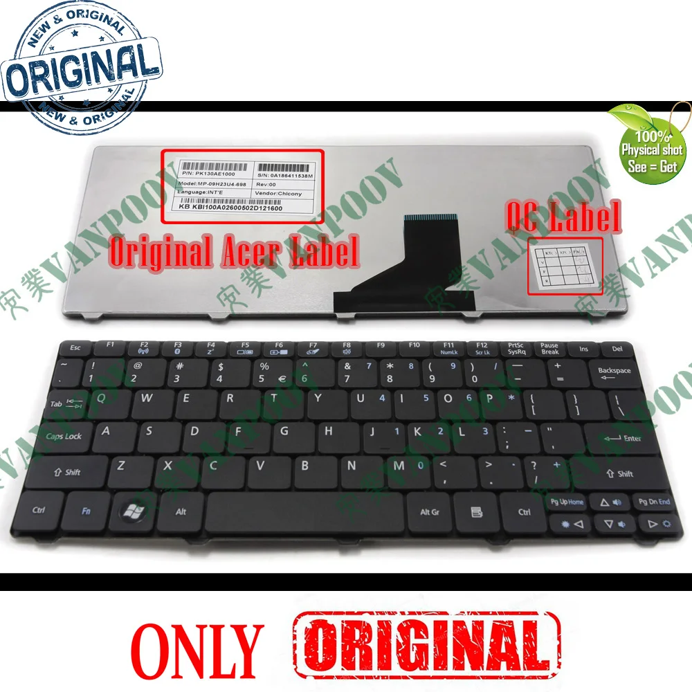 

New Notebook Laptop Keyboard for Acer Aspire One 532H AO532H 521 D255 D260 D270, for Gateway LT21 Black US Version V111102AS1