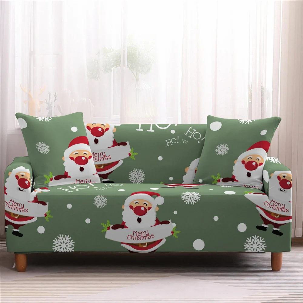 Christmas Sofa Cover Stretch Santa Claus Printed Elastic Couch Cover Case for Corner Sectional Sofa Funda De Sofá L Shape Covers