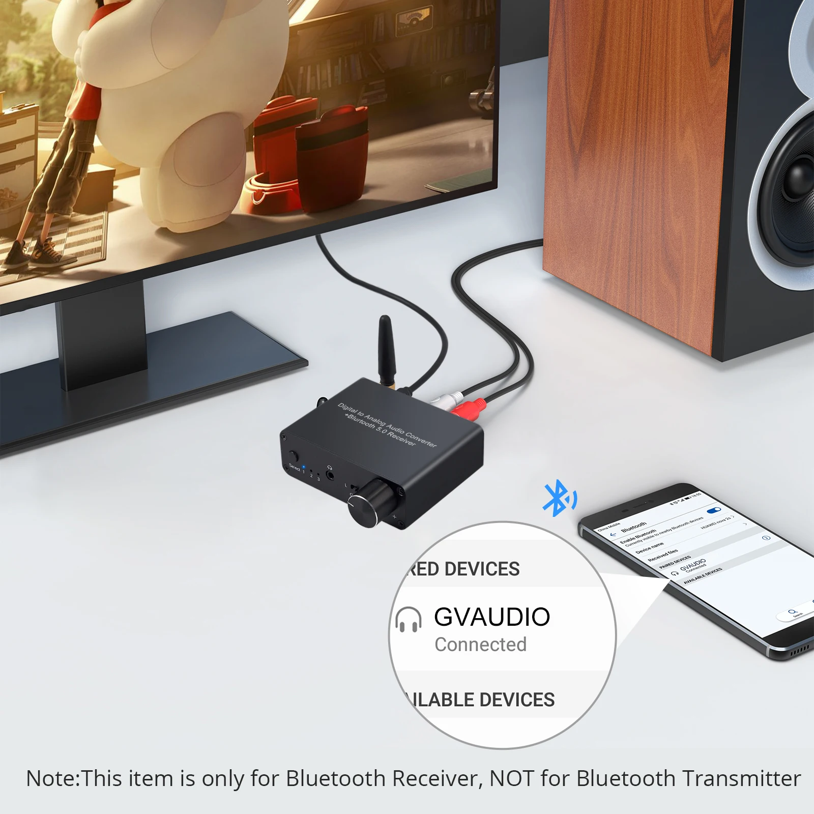 LiNKFOR Bluetooth-compatible 192kHz Digital To Analog Converter Optical Coaxial To RCA 3.5mm DAC With16-300Ω Headphone Amplifier