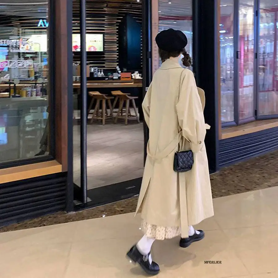 Plus Size 6XL 150kg Autumn Vintage Women Trench Casual Black Beige Overcoat Large Size Long Sleeve Windbreaker Female Trench