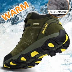 Large Size Outdoor Classical Ankle Boots Men Summer Winter Warm Fur Snow Cowboy Lace Up Hiking Work Sneakers Walking Waterproof