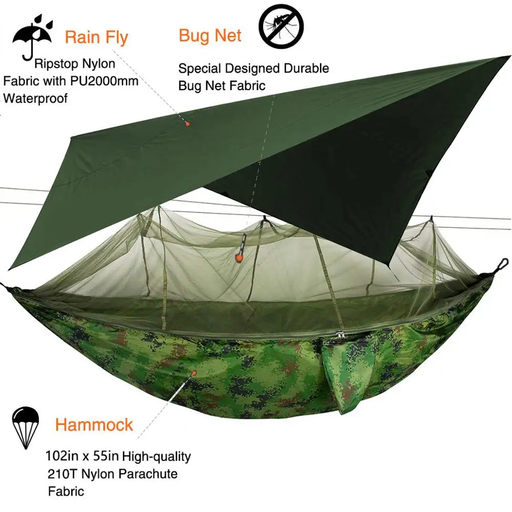 Outdoor Camping Hammock with Mosquito Net and Sun Shelter, Portable Double Parachute Swing Hammocks Tent Tarp Rain Fly