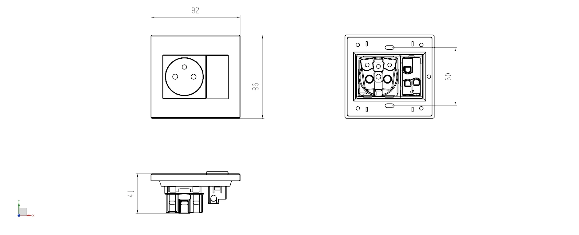 Französischer Standard-Haushaltssteckdosenadapter mit 1-fach 1-Wege-Schalter, 86 * 92mm flammhemmendes Panel, 250V 16A – Detail 7
