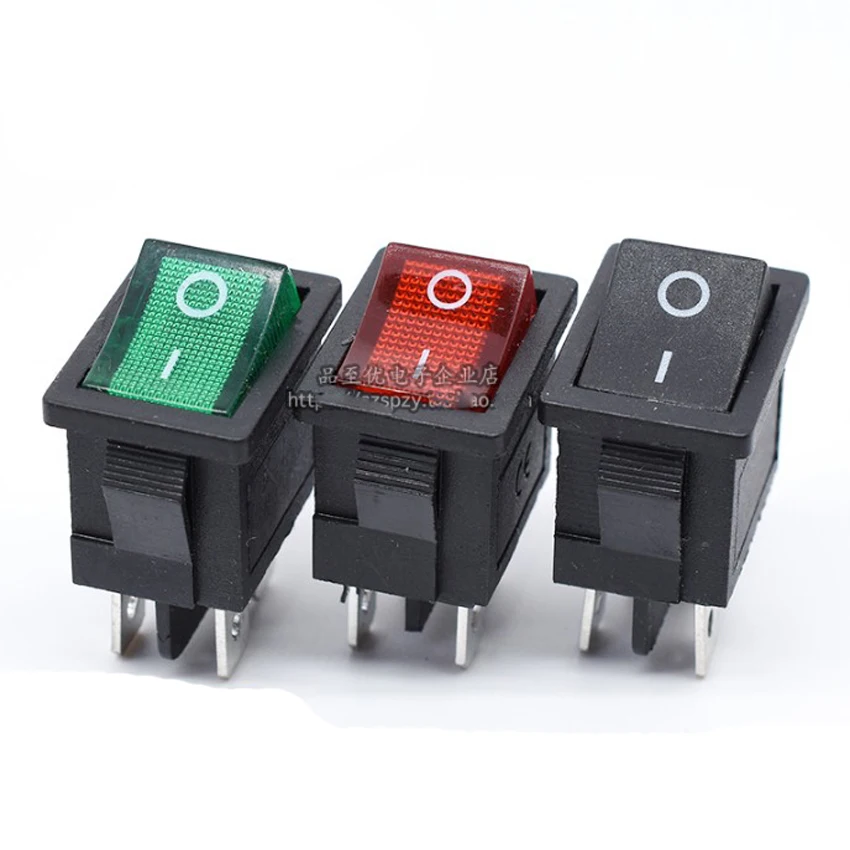 20PCS/Lot KCD1 Power Rocker Boat Switch 4Pin 4P 6A/250V Red/Green/Black 21*15mm