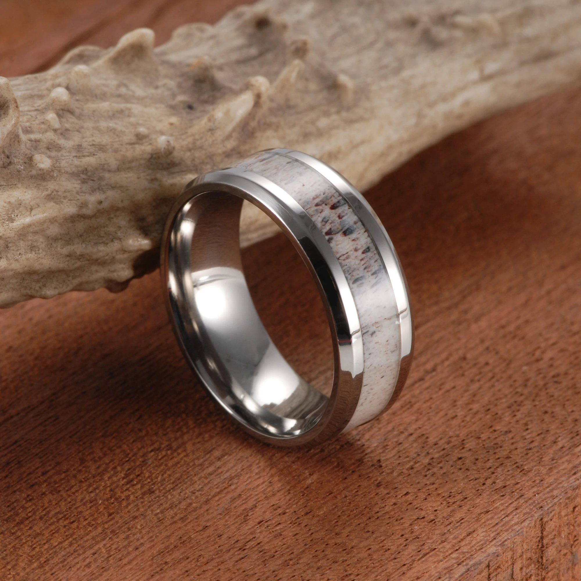 8mm Tungsten Antler Rings Mens Natural Wedding Bands Promise Ring Tungsten Carbide Antler Anniversary Engagement Ring For Men