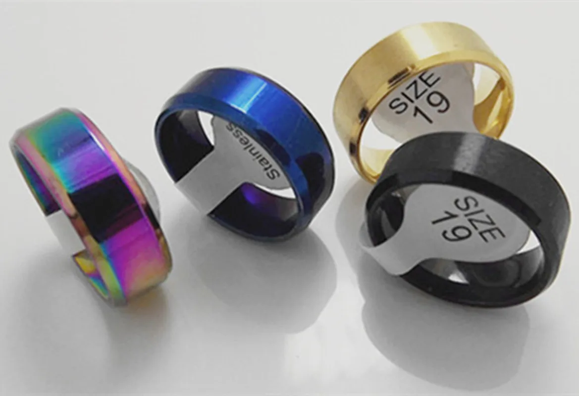 Wholesale 50 pcs 8mm Fashion Inner arc Four-color mix bevel Stainless steel Men's rings